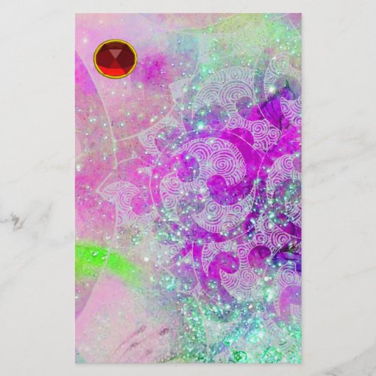 抽象芸術紫ティール(緑がかった色)ブルー渦巻き、波、赤ルビー (正面)