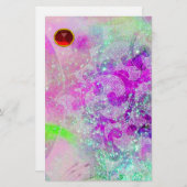 抽象芸術紫ティール(緑がかった色)ブルー渦巻き、波、赤ルビー (正面/裏面)