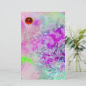 抽象芸術紫ティール(緑がかった色)ブルー渦巻き、波、赤ルビー (スタンド正面)