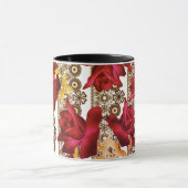 抽象芸術紫バラ花フローラレースヴィンテージ マグカップ (中央)