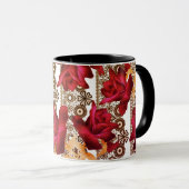 抽象芸術紫バラ花フローラレースヴィンテージ マグカップ (正面右)