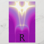 抽象芸術紫明るい赤紫色白色光波モノグラム 便箋 (正面)