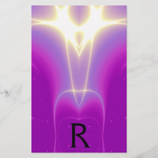 抽象芸術紫明るい赤紫色白色光波モノグラム 便箋 (正面)