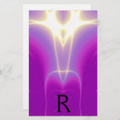 抽象芸術紫明るい赤紫色白色光波モノグラム 便箋 (正面/裏面)