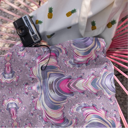 抽象芸術紫色のピンクのスパイラルフラクタル対称性 ビーチタオル