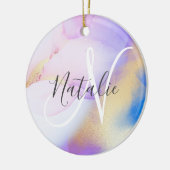 抽象芸術紫色の水彩ラグジュアリー セラミックオーナメント (左)