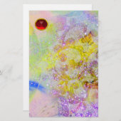 抽象芸術紫色の波，渦巻き及び赤ルビー 便箋 (正面/裏面)