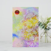 抽象芸術紫色の波，渦巻き及び赤ルビー 便箋 (スタンド正面)