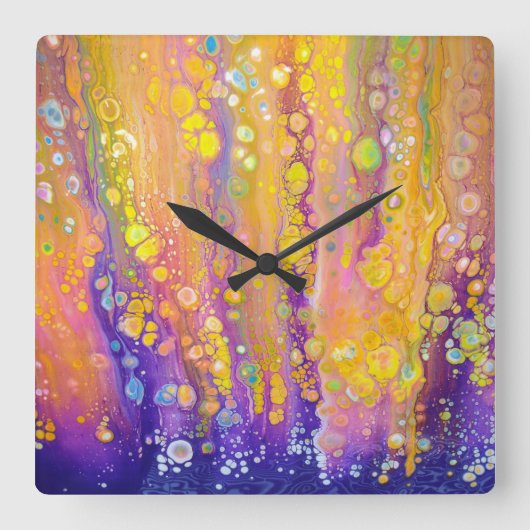 抽象芸術紫色 スクエア壁時計 (正面)