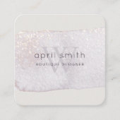 抽象芸術紫薄紫ブラシストークモノグラムシャイニー スクエア名刺 (正面)