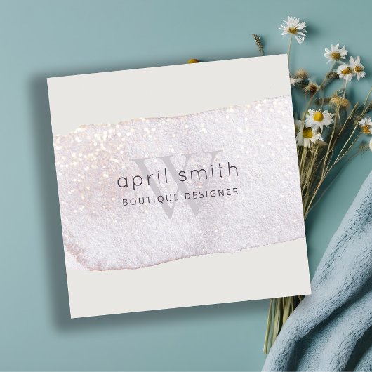 抽象芸術紫薄紫ブラシストークモノグラムシャイニー スクエア名刺