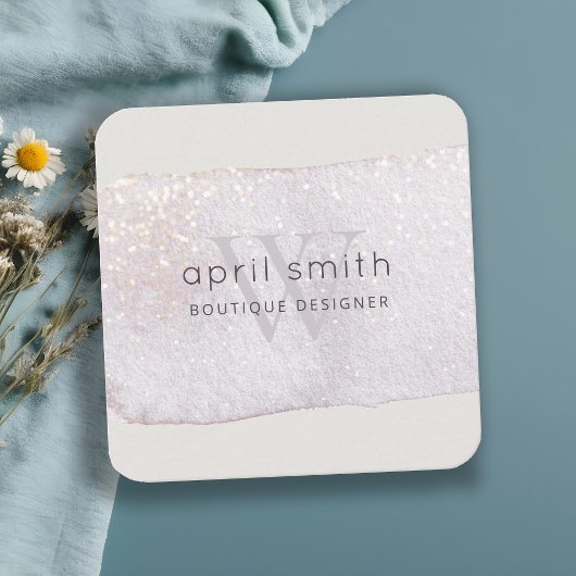 抽象芸術紫薄紫ブラシストークモノグラムシャイニー スクエア名刺