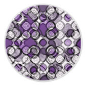 抽象芸術紫、グレー、黒の円のパターン セラミックノブ (正面)