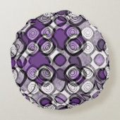 抽象芸術紫、グレー、黒の円のパターン ラウンドクッション (裏面)