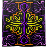 抽象芸術紫、黄、オレンジ、ピンクデザイン シャワーカーテン (正面)