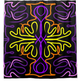 抽象芸術紫、黄、オレンジ、ピンクデザイン シャワーカーテン