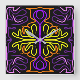 抽象芸術紫、黄、オレンジ、ピンクデザイン スクエア壁時計