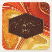 抽象芸術結婚アゲート応援V1ホットオレンジID827 スクエアペーパーコースター (正面)