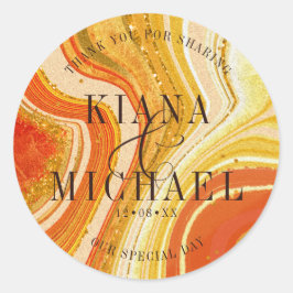 抽象芸術結婚アゲート感謝ホットオレンジID827 ラウンドシール