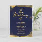 抽象芸術結婚式招待状 |ネイビーブルーギルド 招待状 (スタンド正面)