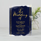 抽象芸術結婚式招待状 |ネイビーブルーギルド 箔招待状 (立ち正面)