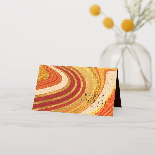 抽象芸術結婚AgateのテーブルホットオレンジID827 プレイスカード (裏面)