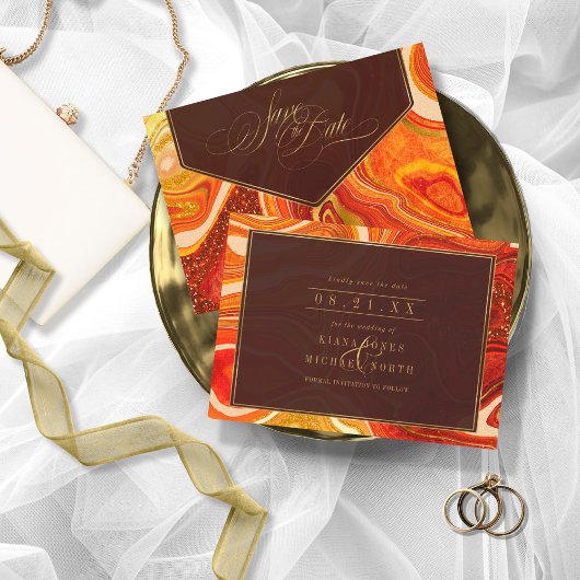 抽象芸術結婚AgateのホットオレンジID827 セーブザデート