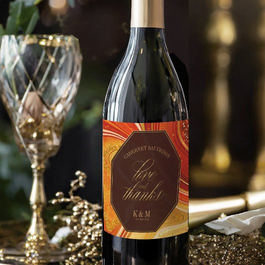 抽象芸術結婚AgateのホットオレンジID827 ワインラベル