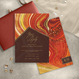 抽象芸術結婚AgateのホットオレンジID827 出欠カード