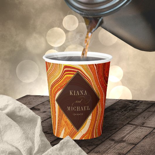 抽象芸術結婚AgateのホットオレンジID827 紙コップ