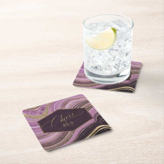 抽象芸術結婚Agateの応援V1 Mauve ID827 スクエアペーパーコースター (インサイチュ)