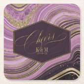 抽象芸術結婚Agateの応援V1 Mauve ID827 スクエアペーパーコースター (正面)