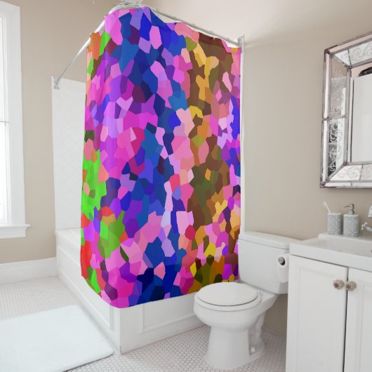 抽象芸術結晶鮮やかモザイク模様 シャワーカーテン (インサイチュ)
