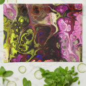 抽象芸術絞り染めの大理石のパターン(ピンクと緑) キッチンタオル (折り畳み)