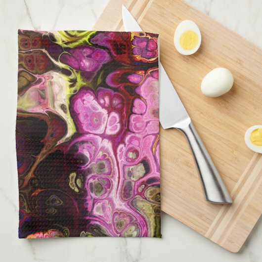 抽象芸術絞り染めの大理石のパターン(ピンクと緑) キッチンタオル (四つ折り)