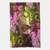 抽象芸術絞り染めの大理石のパターン(ピンクと緑) キッチンタオル (縦)