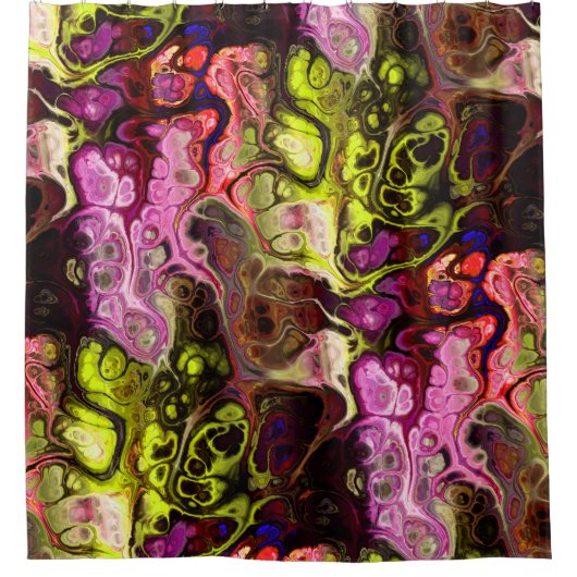 抽象芸術絞り染めの大理石のパターン（ピンクと緑） シャワーカーテン (正面)