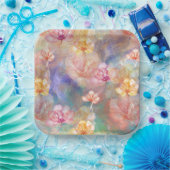 抽象芸術絵を描と花 ペーパープレート (パーティー)