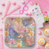 抽象芸術絵を描と花 ペーパープレート (パーティー)