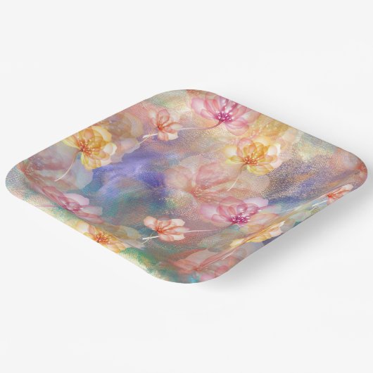 抽象芸術絵を描と花 ペーパープレート (傾斜あり)