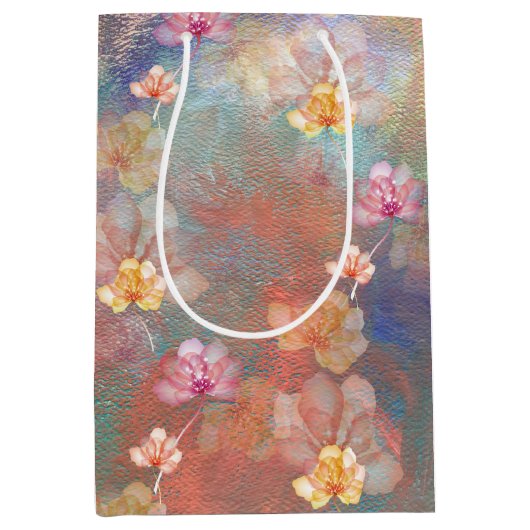 抽象芸術絵を描と花 ミディアムペーパーバッグ (正面)