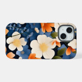 抽象芸術絵を描のオレンジと青の花。 iPhone 15ケース (裏面横)