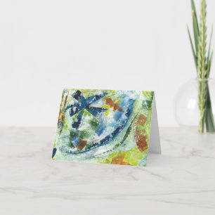 抽象芸術絵を描のブルー、タン、イエロー サンキューカード