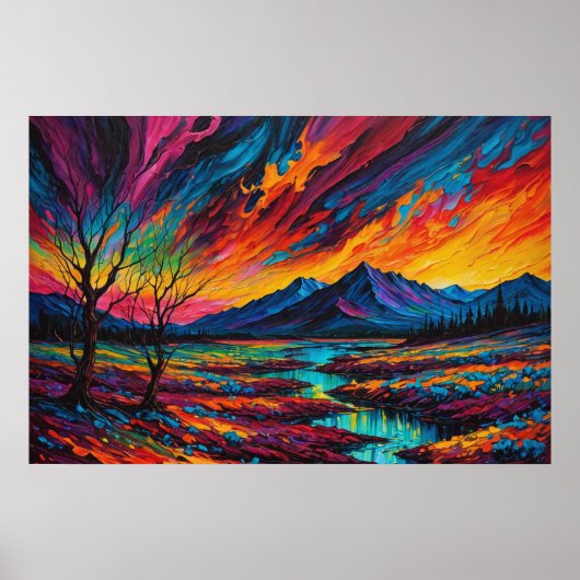 抽象芸術絵を描の夕日 ポスター (正面)