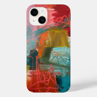 抽象芸術絵を描はティール(緑がかった色)で、赤はiPhone 14用 Case-Mate iPhone 14ケース
