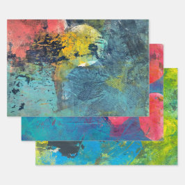 抽象芸術絵を描アクリルゲルプリントセット3 ラッピングペーパーシート