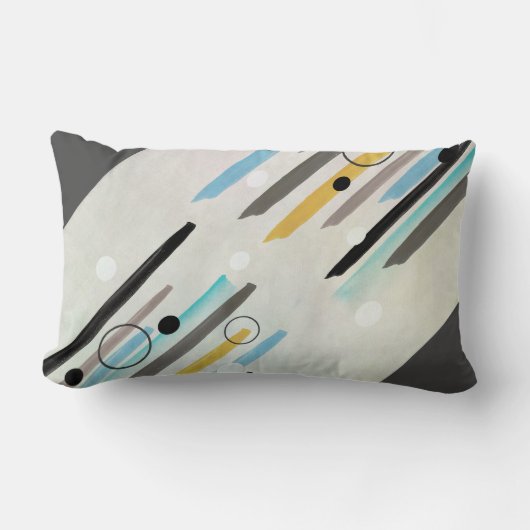 抽象芸術絵を描アストライプートと円のソフトカラー ランバークッション (正面)