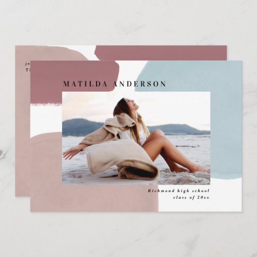 抽象芸術絵を描カラフル写真卒業パーティー 案内状 (正面/裏面)