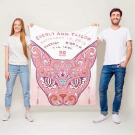 抽象芸術絵を描キャットベビーガール誕生統計 フリースブランケット