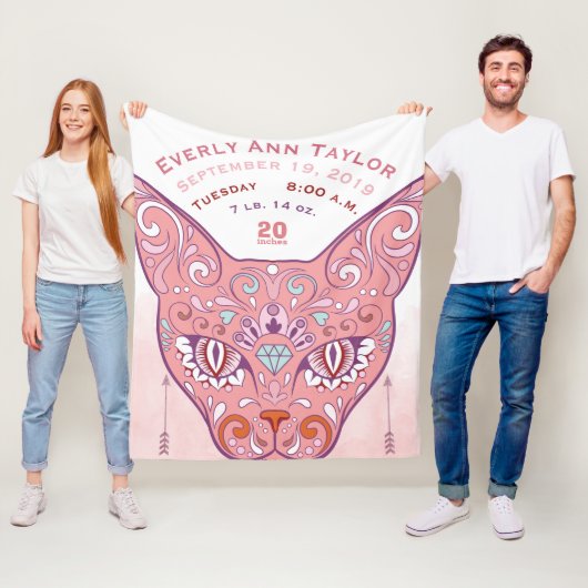 抽象芸術絵を描キャットベビーガール誕生統計 フリースブランケット (インサイチュ)